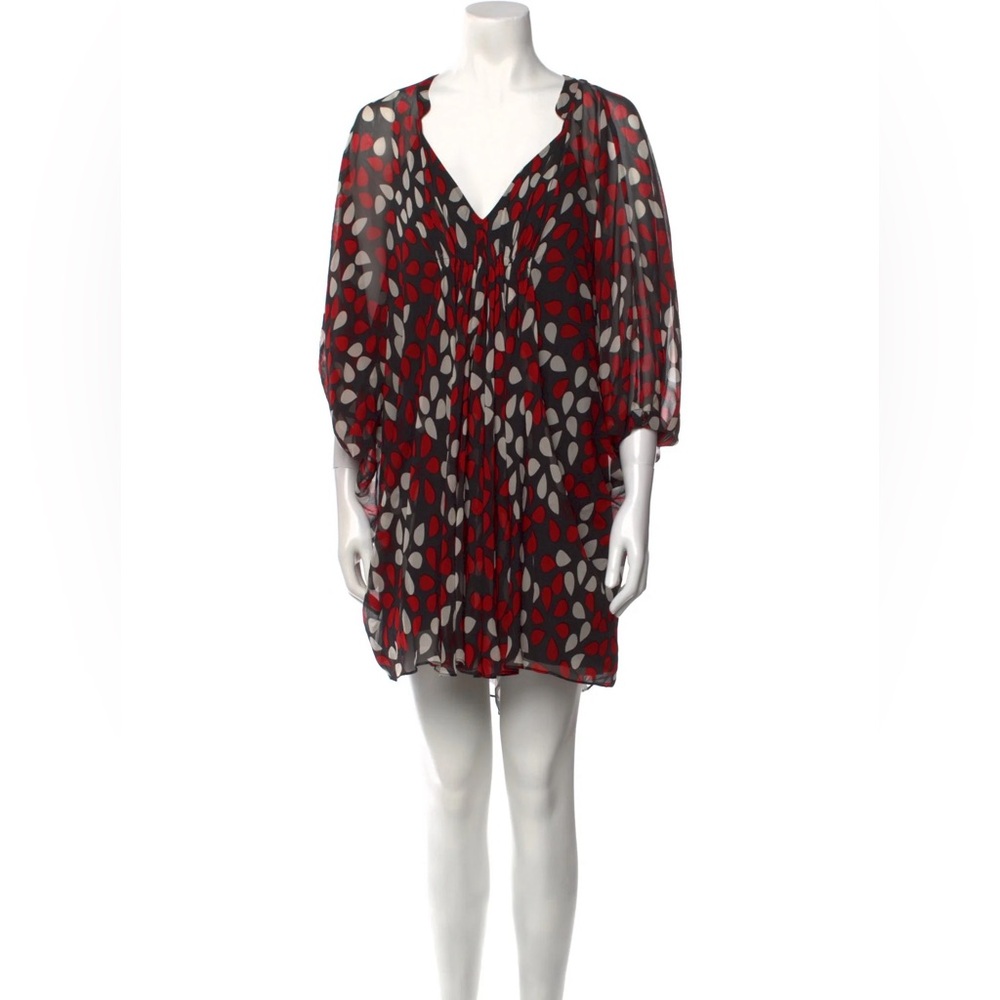 DIANE VON FURSTENBERG  Fleurette Silk Mini Dress Red White Floral Petals Sz. 4 - Picture 3 of 16